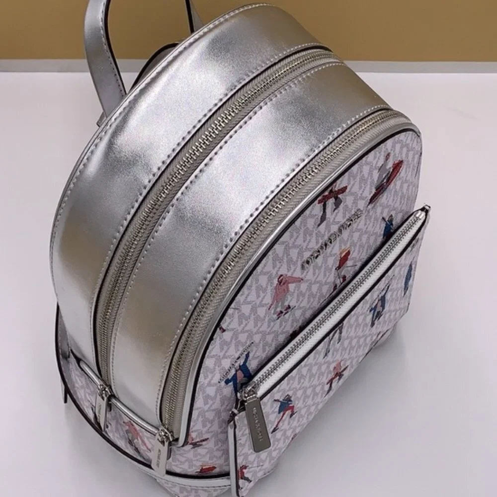 Michael Kors Jet Set Girls Adina Medium Backpack Bright White Silver Multi